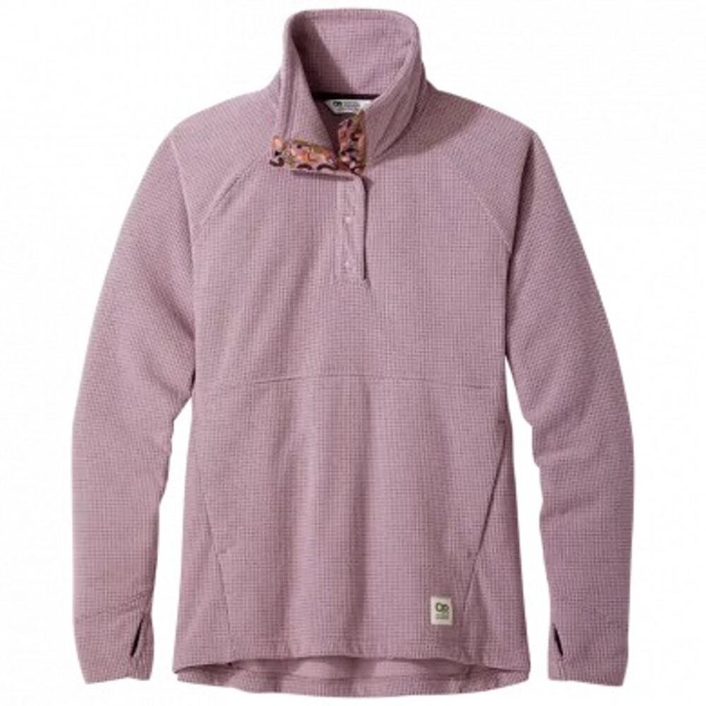 Outdoor Research Trail Mix Snap Pullover Grid Fleece Purple Mock Neck Womens S